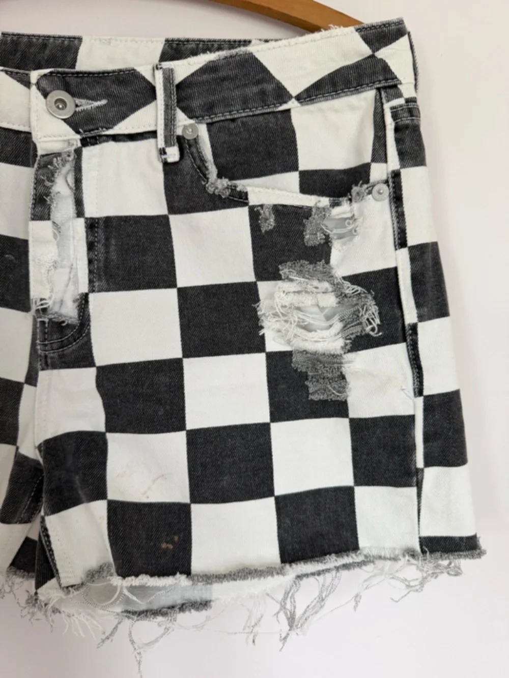 Black And White Checkers Cut Off Shorts